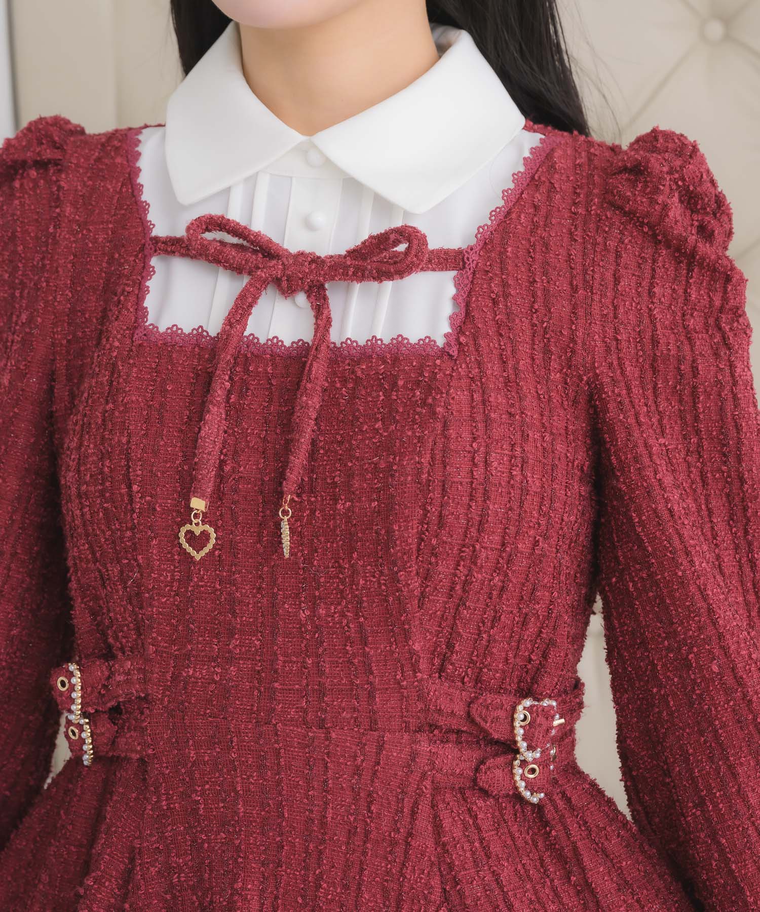 ロジータ ROJITA レイヤードラメツイードワンピース （ボルドー） ボルドー