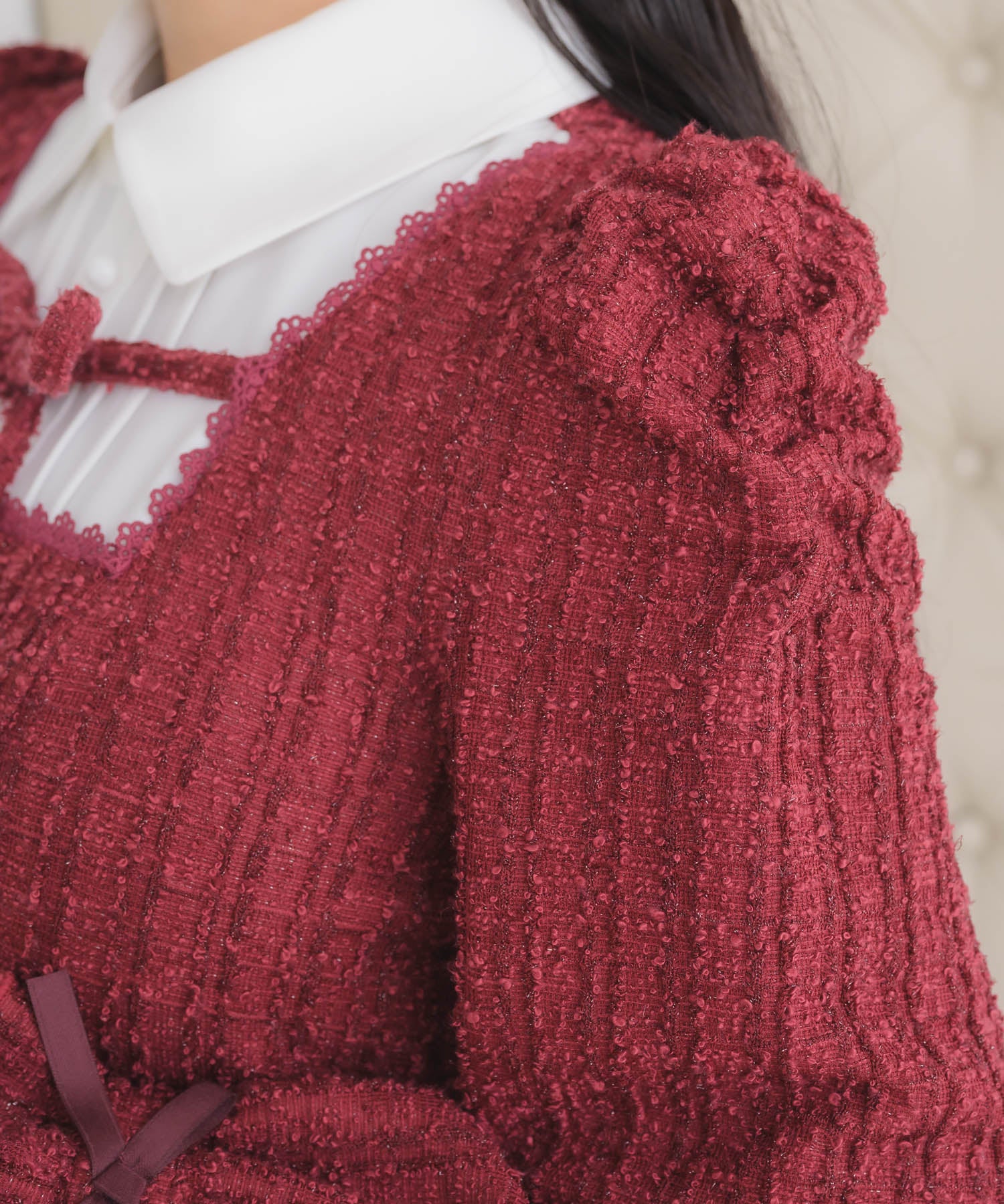 ロジータ ROJITA レイヤードラメツイードワンピース （ボルドー） ボルドー