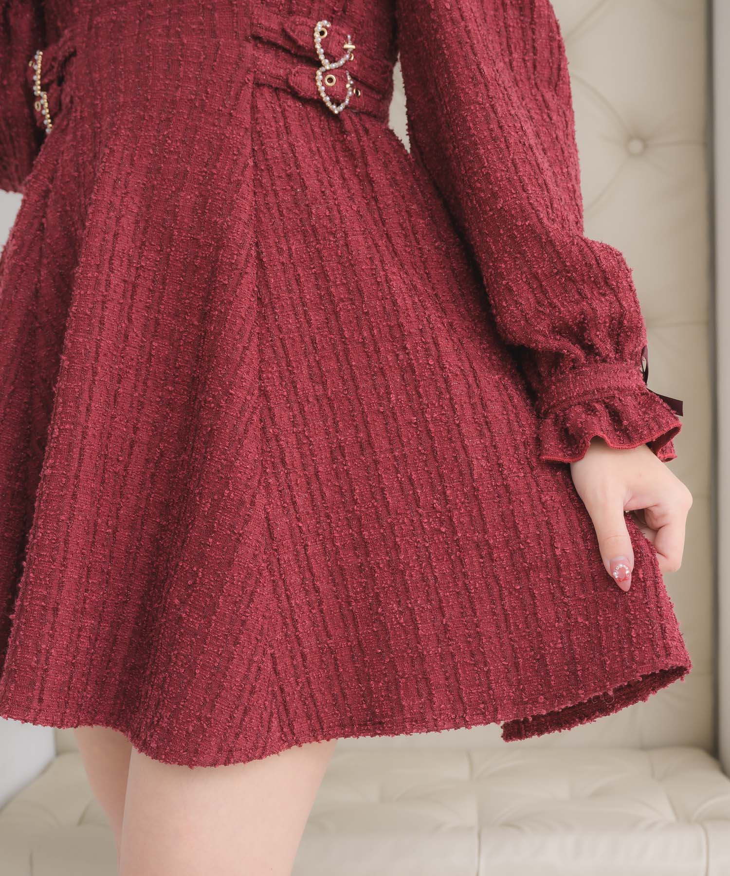 ロジータ ROJITA レイヤードラメツイードワンピース （ボルドー） ボルドー