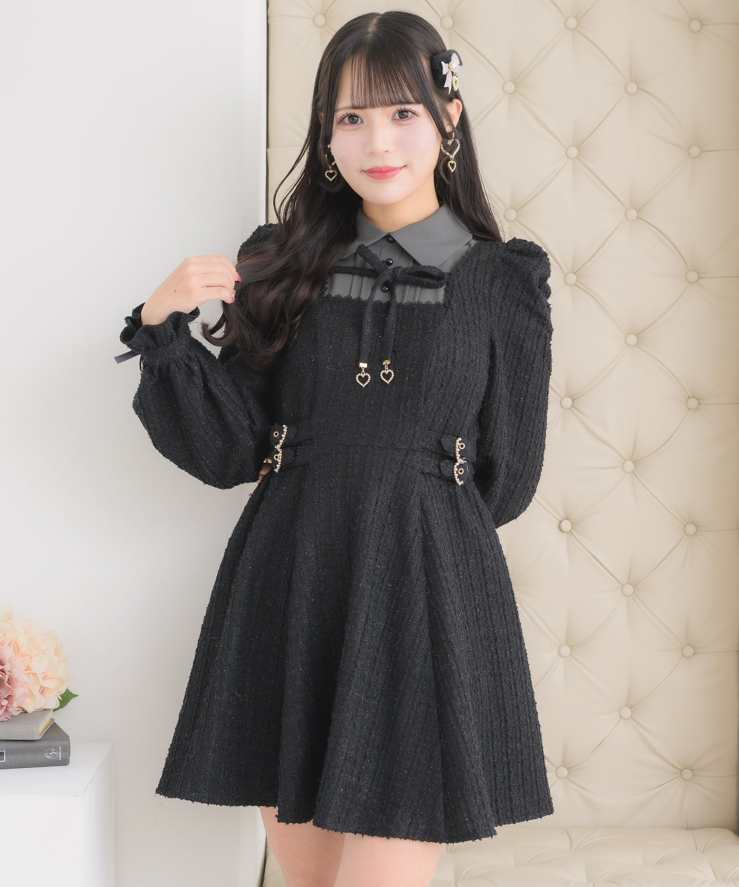 ロジータ ROJITA レイヤードラメツイードワンピース （ブラック） ブラック