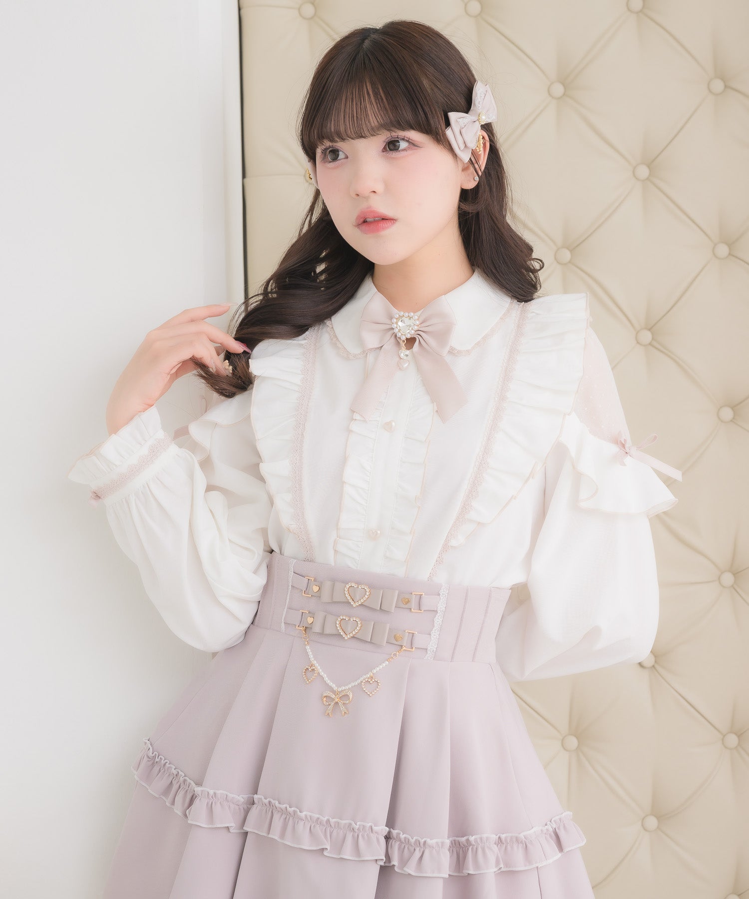 ロジータ ROJITA 配色レースラッフルブラウス （ホワイト） ホワイト