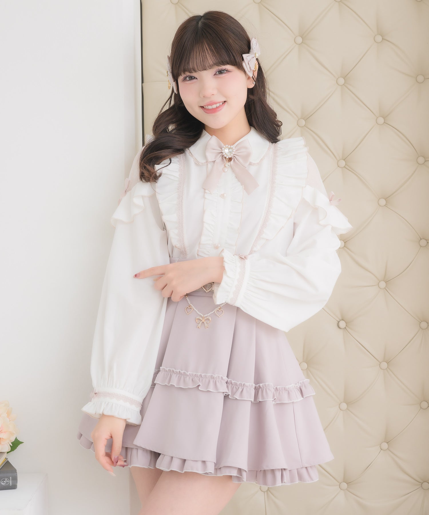 ロジータ ROJITA 配色レースラッフルブラウス （ホワイト） ホワイト