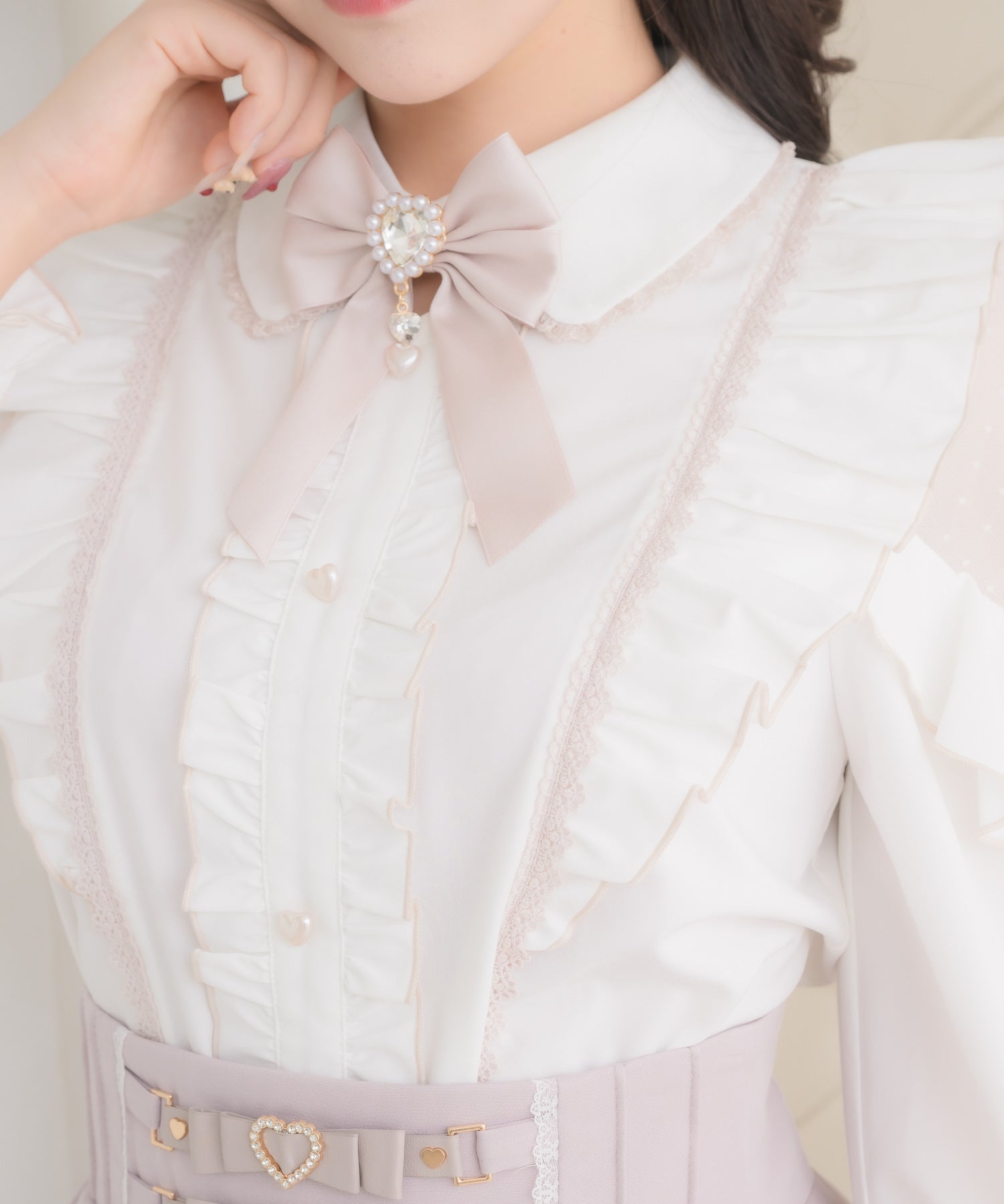 ロジータ ROJITA 配色レースラッフルブラウス （ホワイト） ホワイト