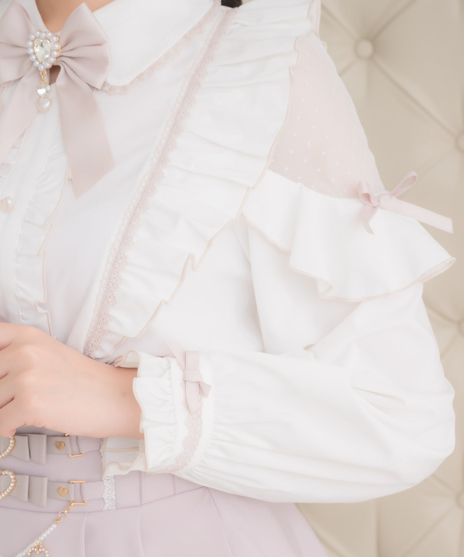 ロジータ ROJITA 配色レースラッフルブラウス （ホワイト） ホワイト