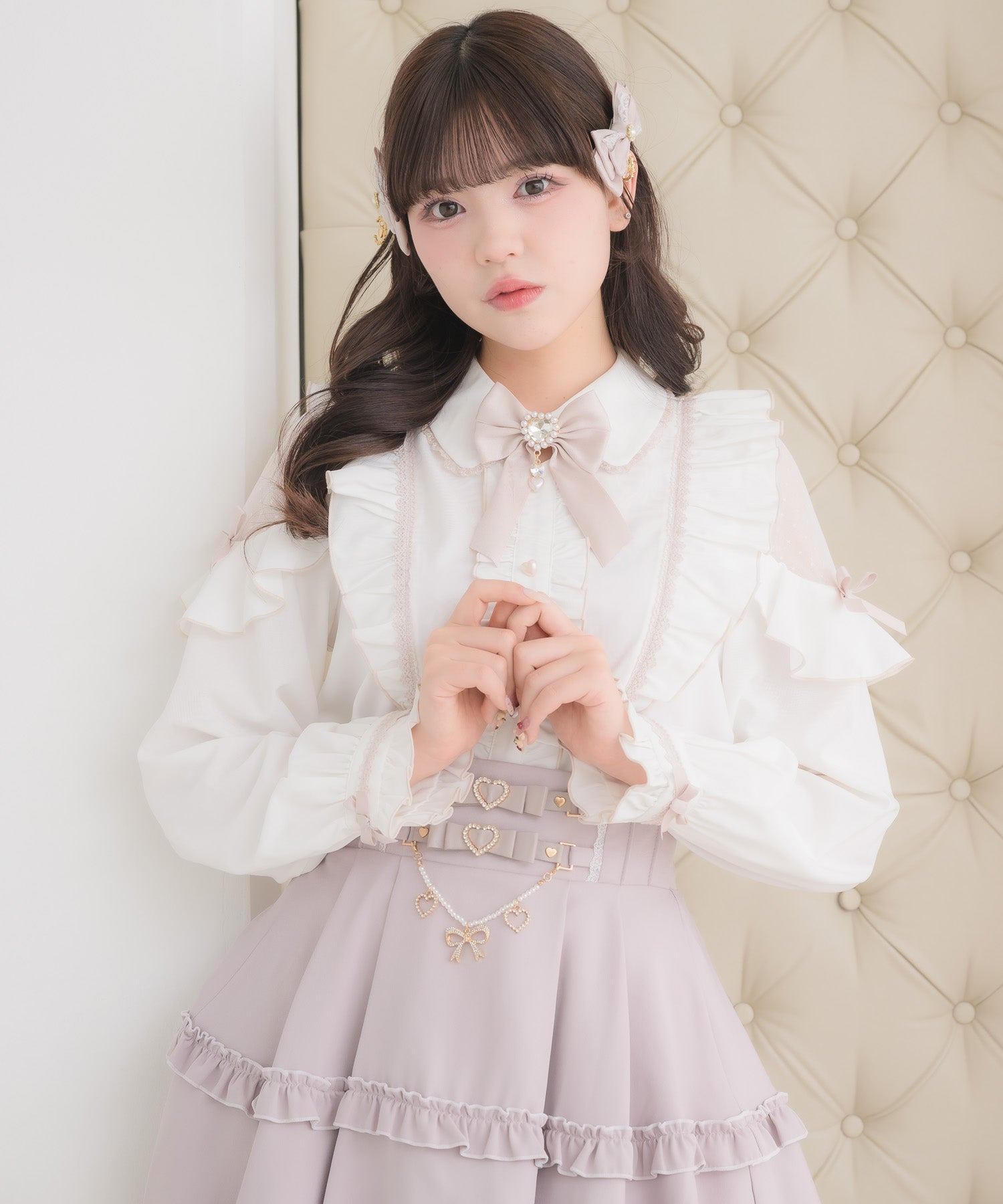 ロジータ ROJITA 配色レースラッフルブラウス （ホワイト） ホワイト