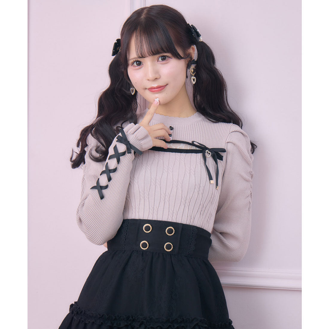 ロジータ ROJITA デコルテ開き配色リボンニット （ピンク） ピンク