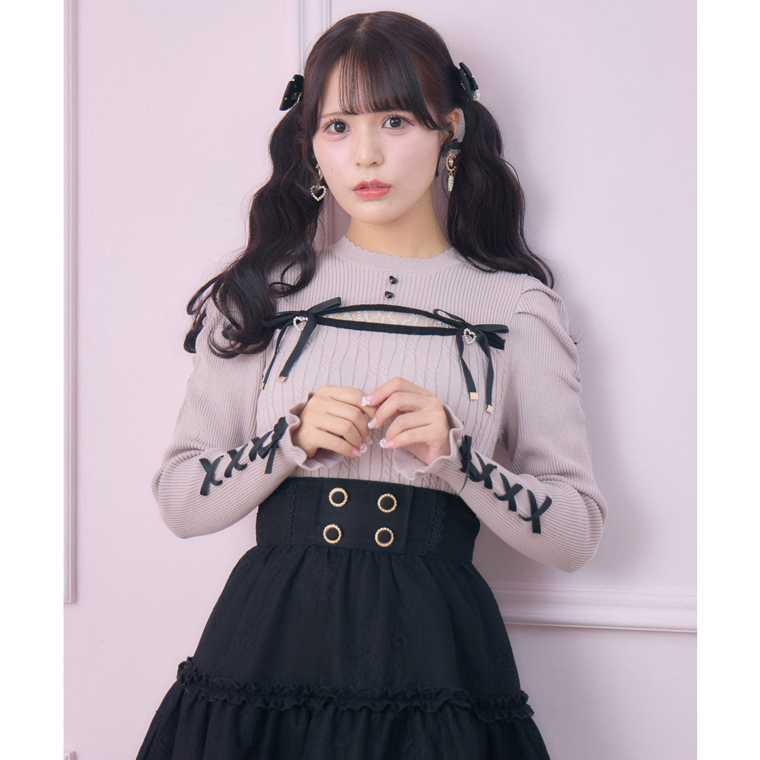 ロジータ ROJITA デコルテ開き配色リボンニット （ピンク） ピンク