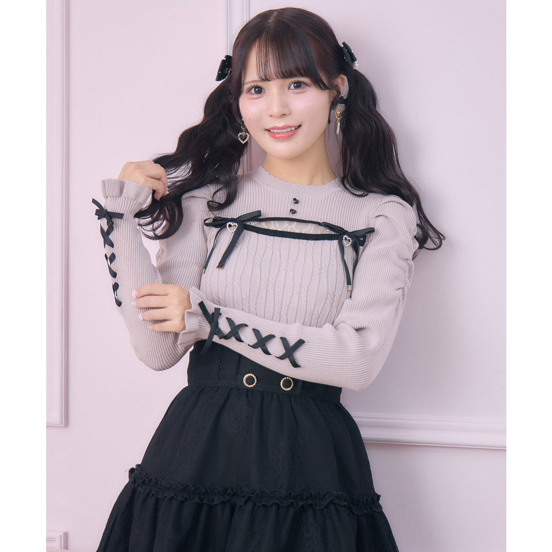 ロジータ ROJITA デコルテ開き配色リボンニット （ピンク） ピンク