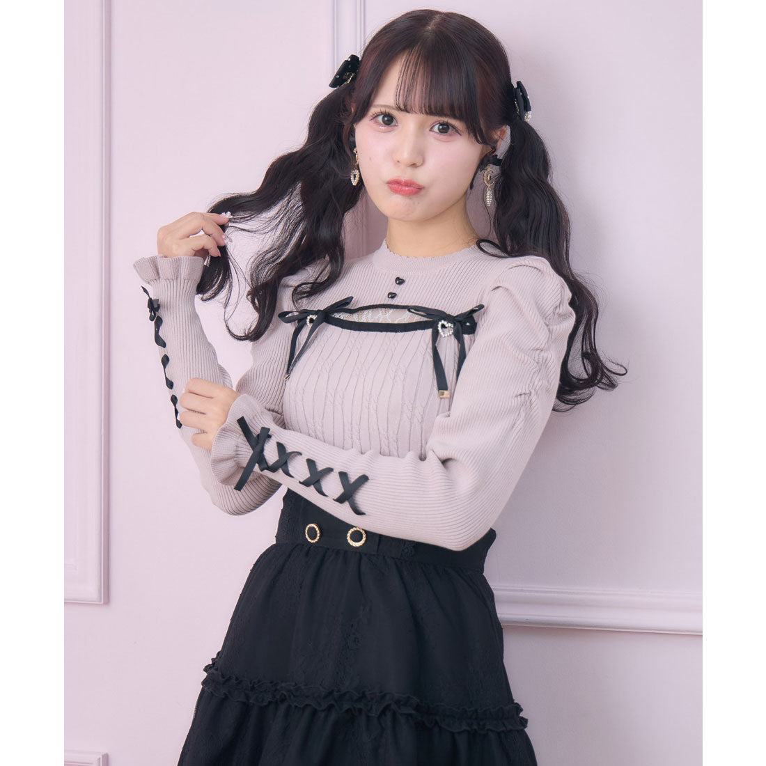 ロジータ ROJITA デコルテ開き配色リボンニット （ピンク） ピンク