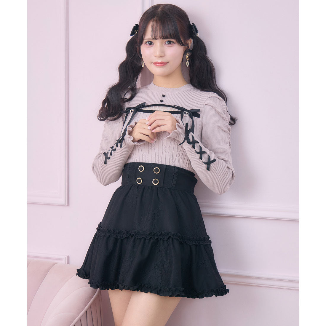 ロジータ ROJITA デコルテ開き配色リボンニット （ピンク） ピンク