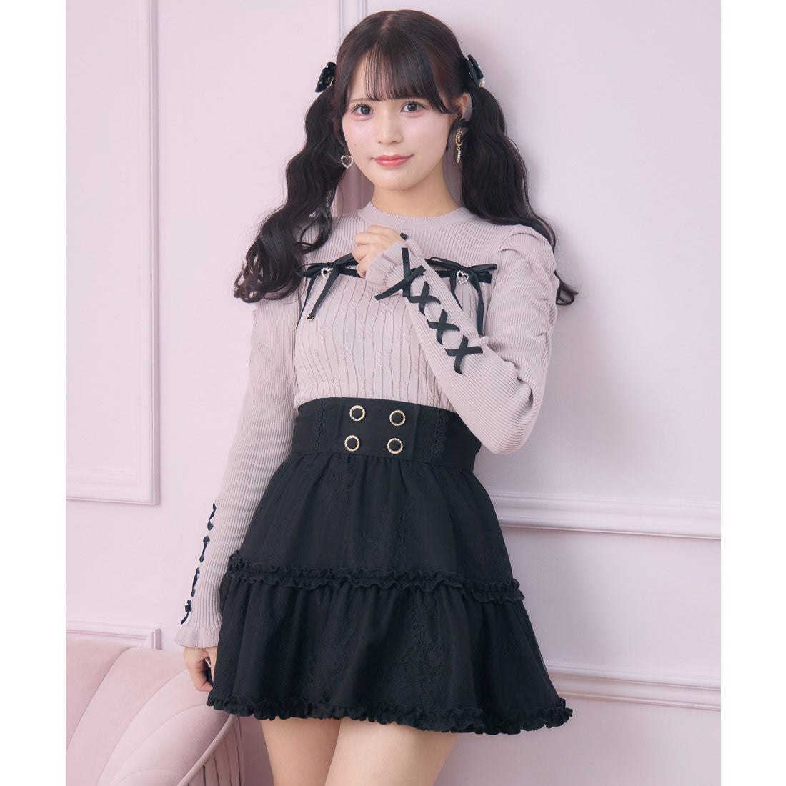 ロジータ ROJITA デコルテ開き配色リボンニット （ピンク） ピンク