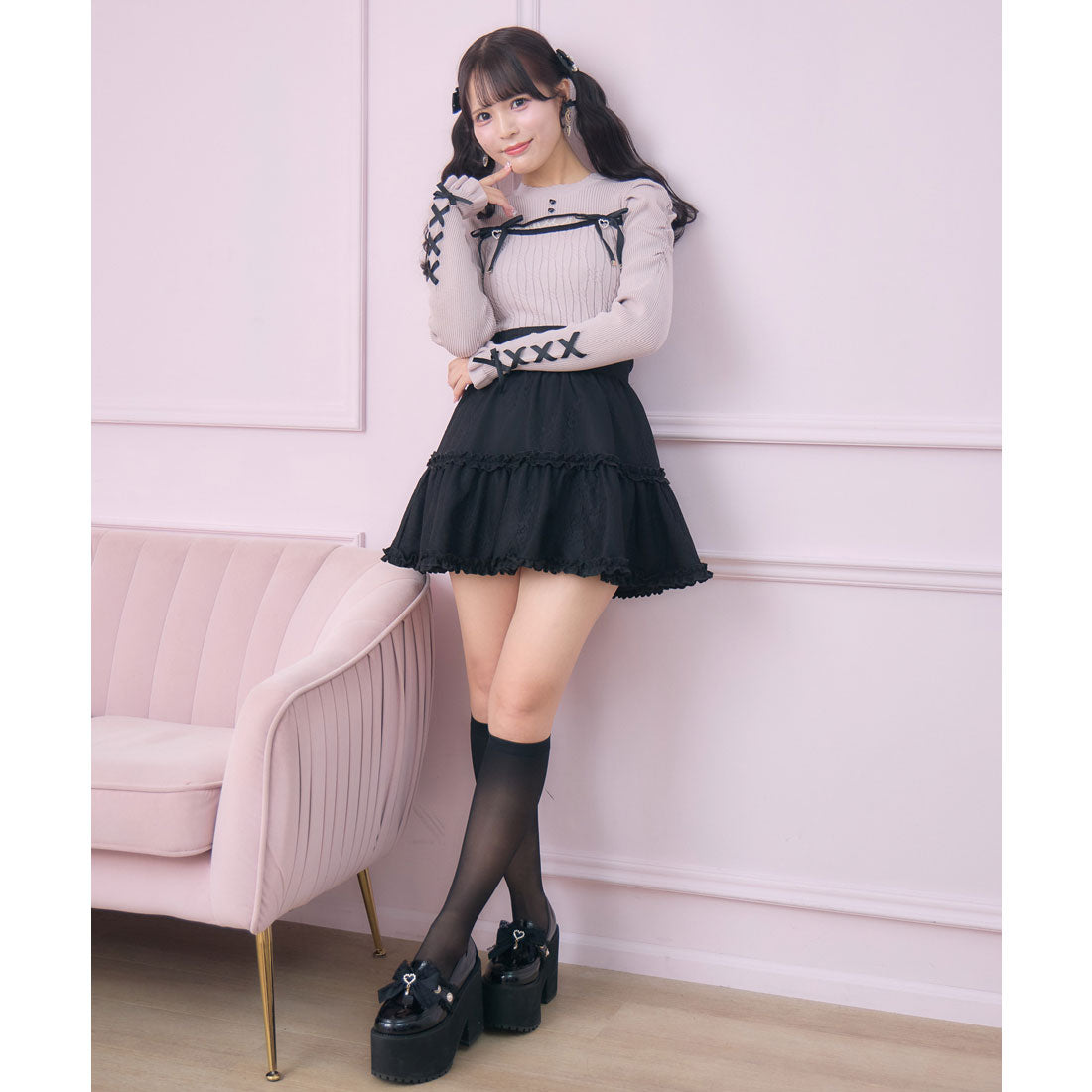 ロジータ ROJITA デコルテ開き配色リボンニット （ピンク） ピンク