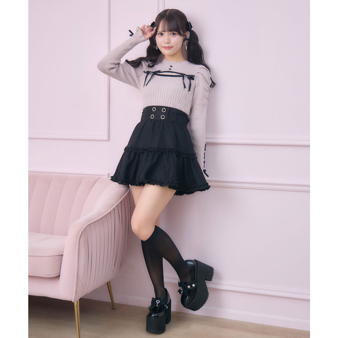 ロジータ ROJITA デコルテ開き配色リボンニット （ピンク） ピンク