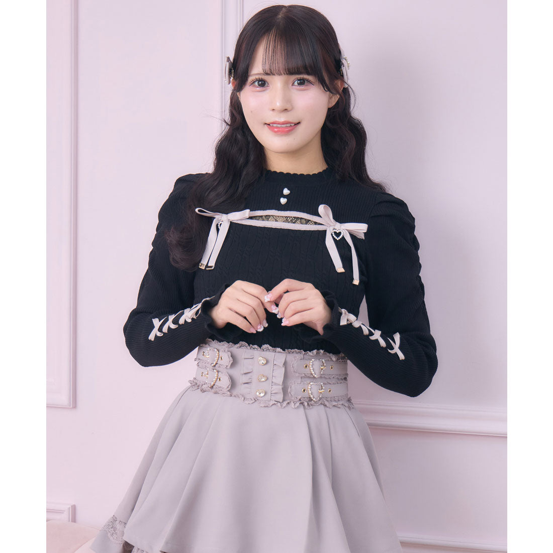 ロジータ ROJITA デコルテ開き配色リボンニット （ブラック） ブラック