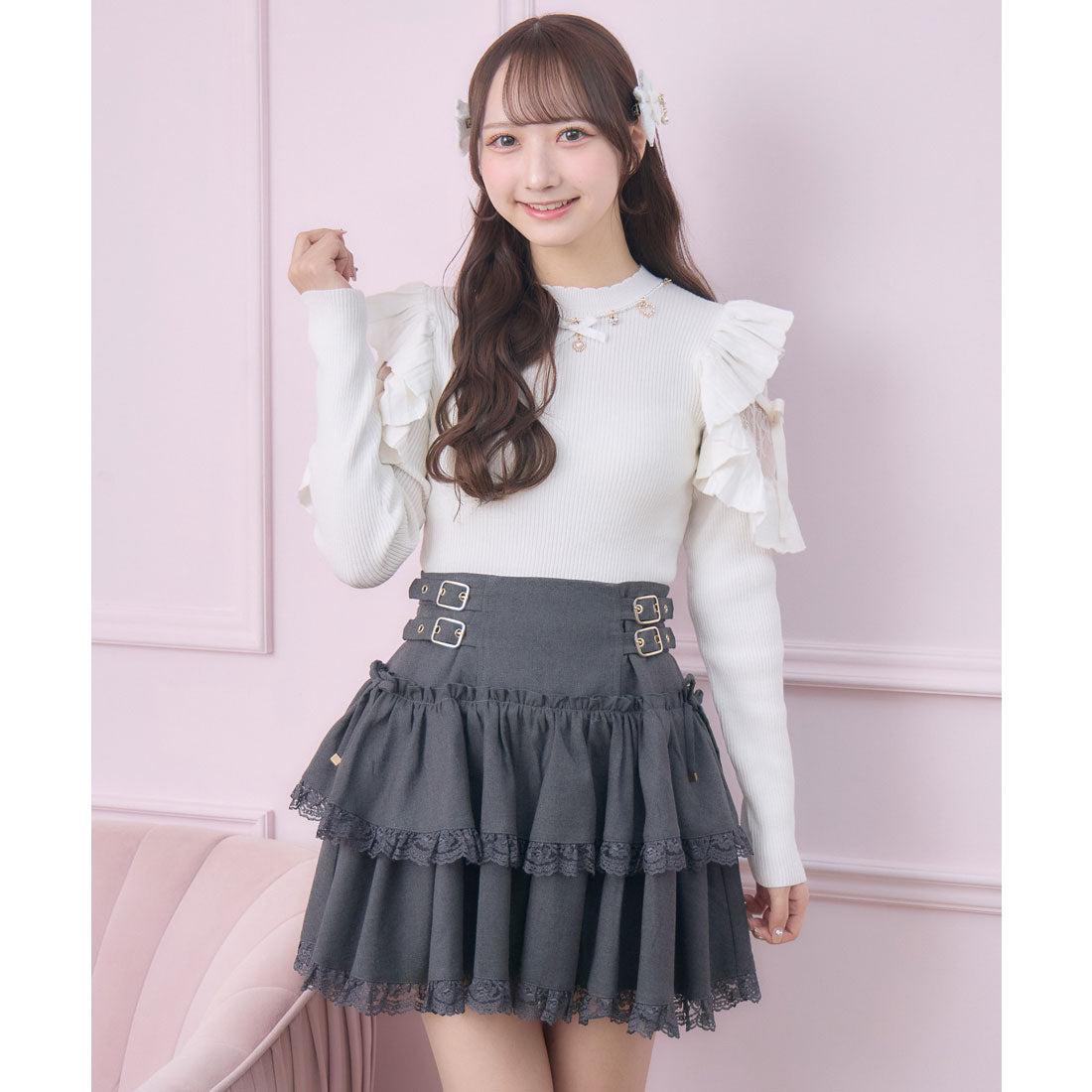 ロジータ ROJITA ネックレス付肩フリルニット （ホワイト） ホワイト