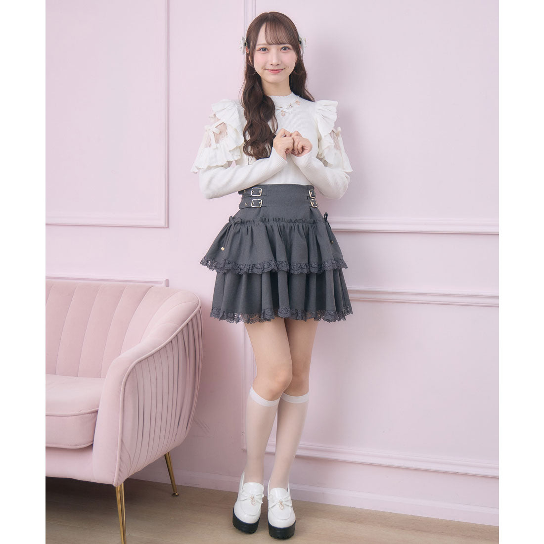 ロジータ ROJITA ネックレス付肩フリルニット （ホワイト） ホワイト