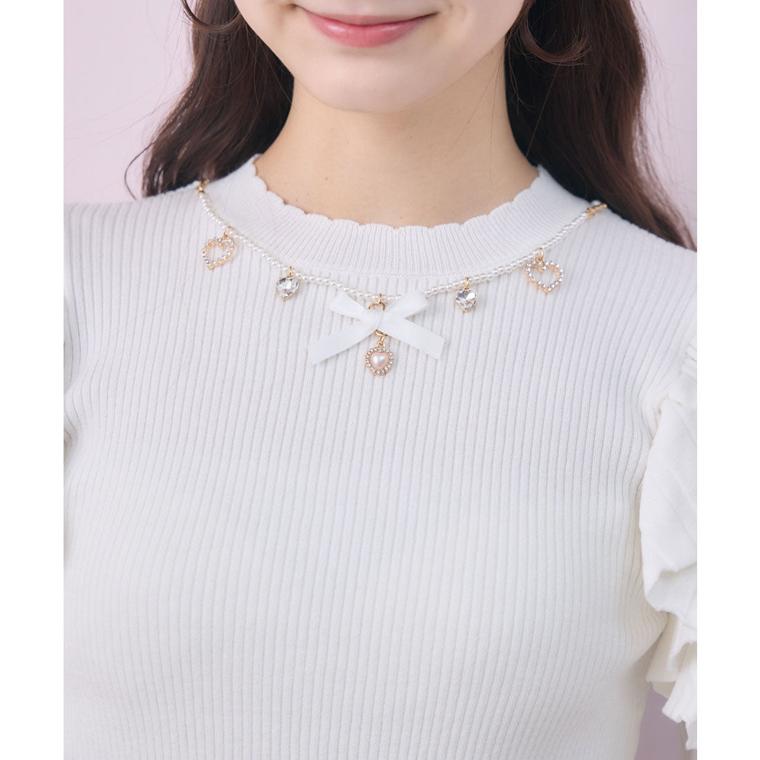 ロジータ ROJITA ネックレス付肩フリルニット （ホワイト） ホワイト