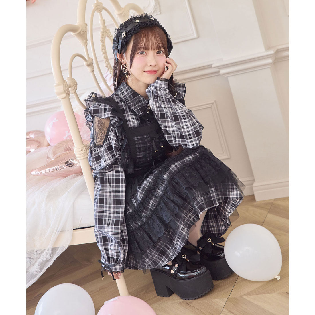 ロジータ ROJITA チュールエプロン付きメイドワンピース （チェック） チェック