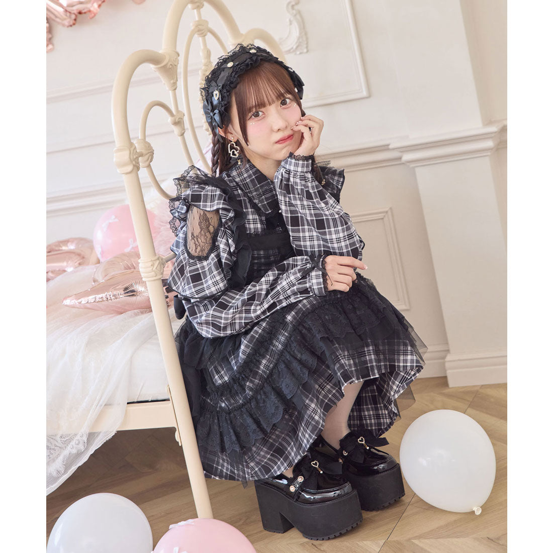 ロジータ ROJITA チュールエプロン付きメイドワンピース （チェック） チェック