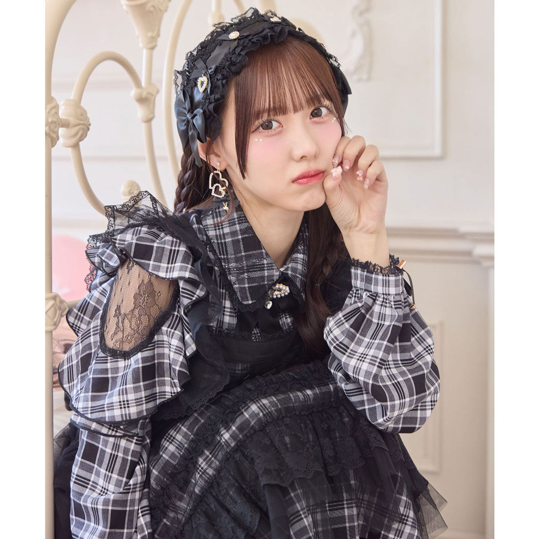 ロジータ ROJITA チュールエプロン付きメイドワンピース （チェック） チェック