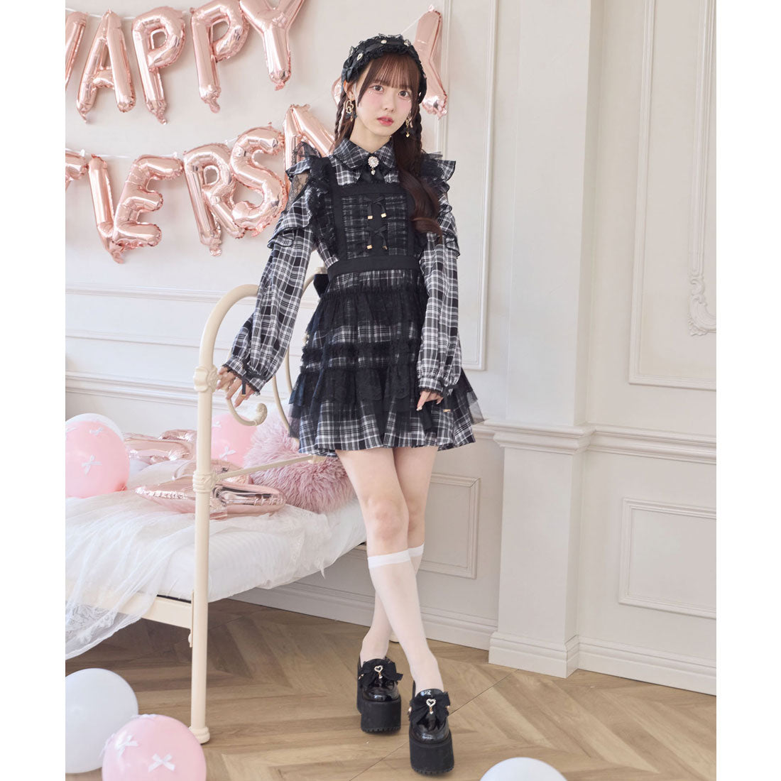 ロジータ ROJITA チュールエプロン付きメイドワンピース （チェック） チェック