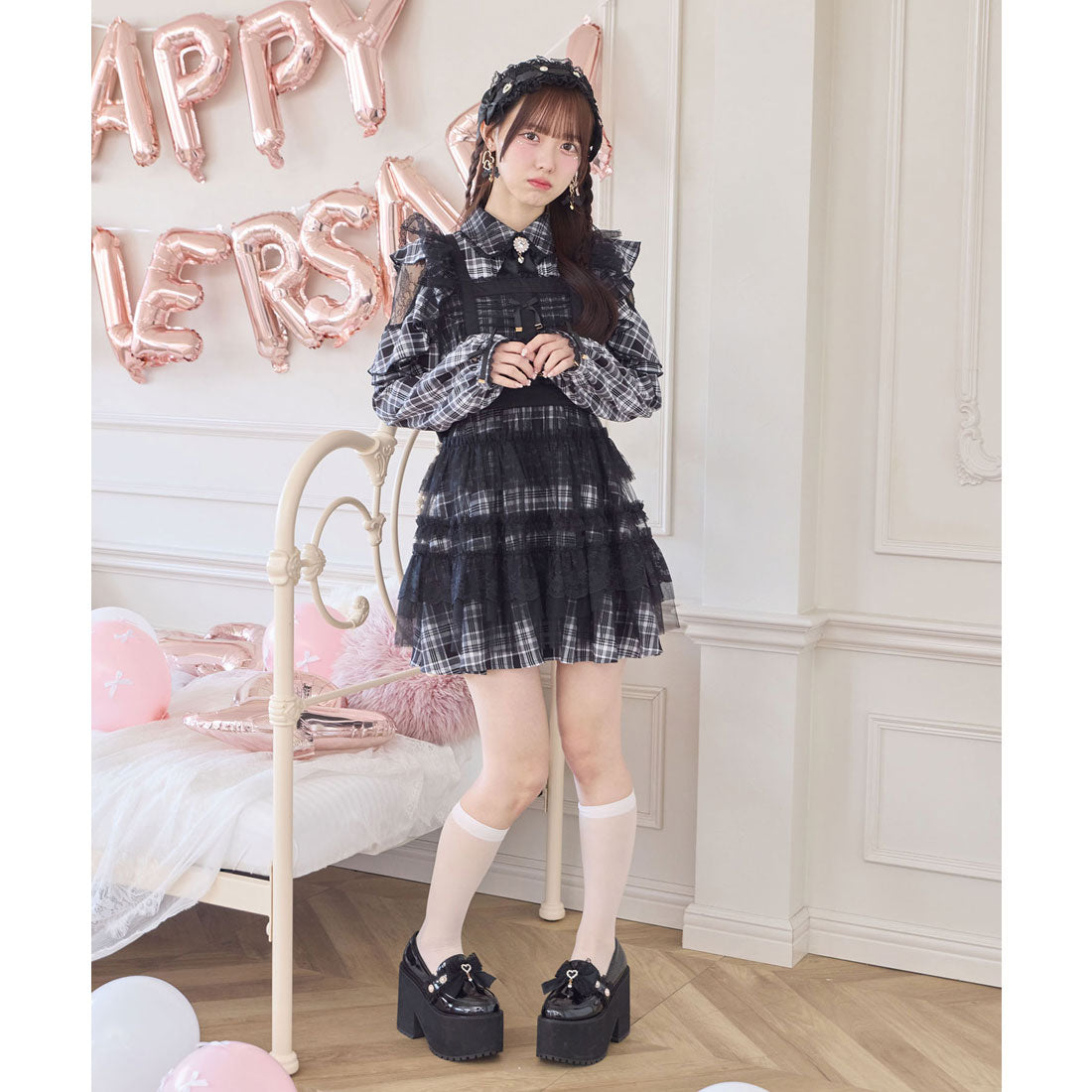 ロジータ ROJITA チュールエプロン付きメイドワンピース （チェック） チェック