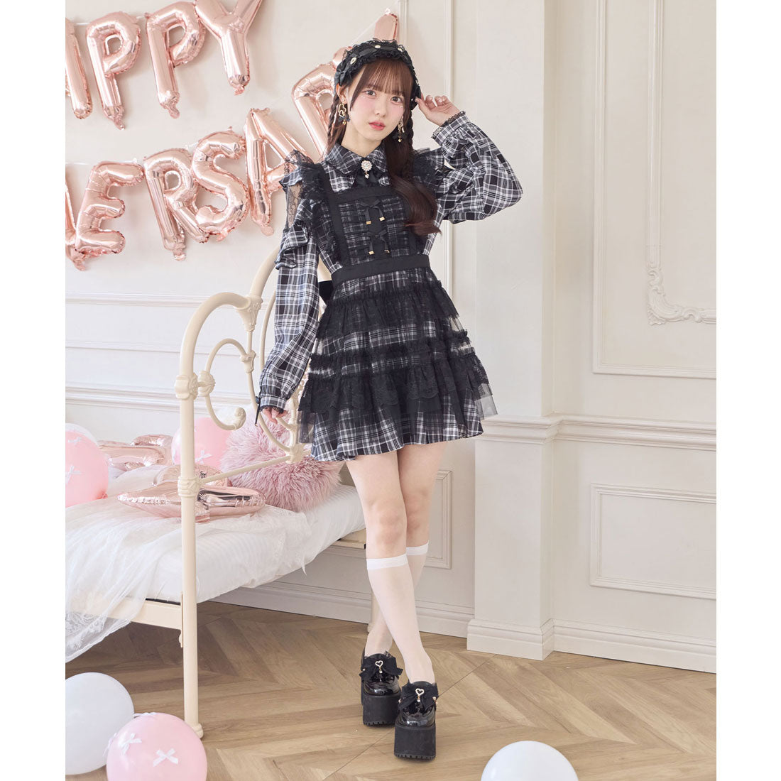 ロジータ ROJITA チュールエプロン付きメイドワンピース （チェック） チェック