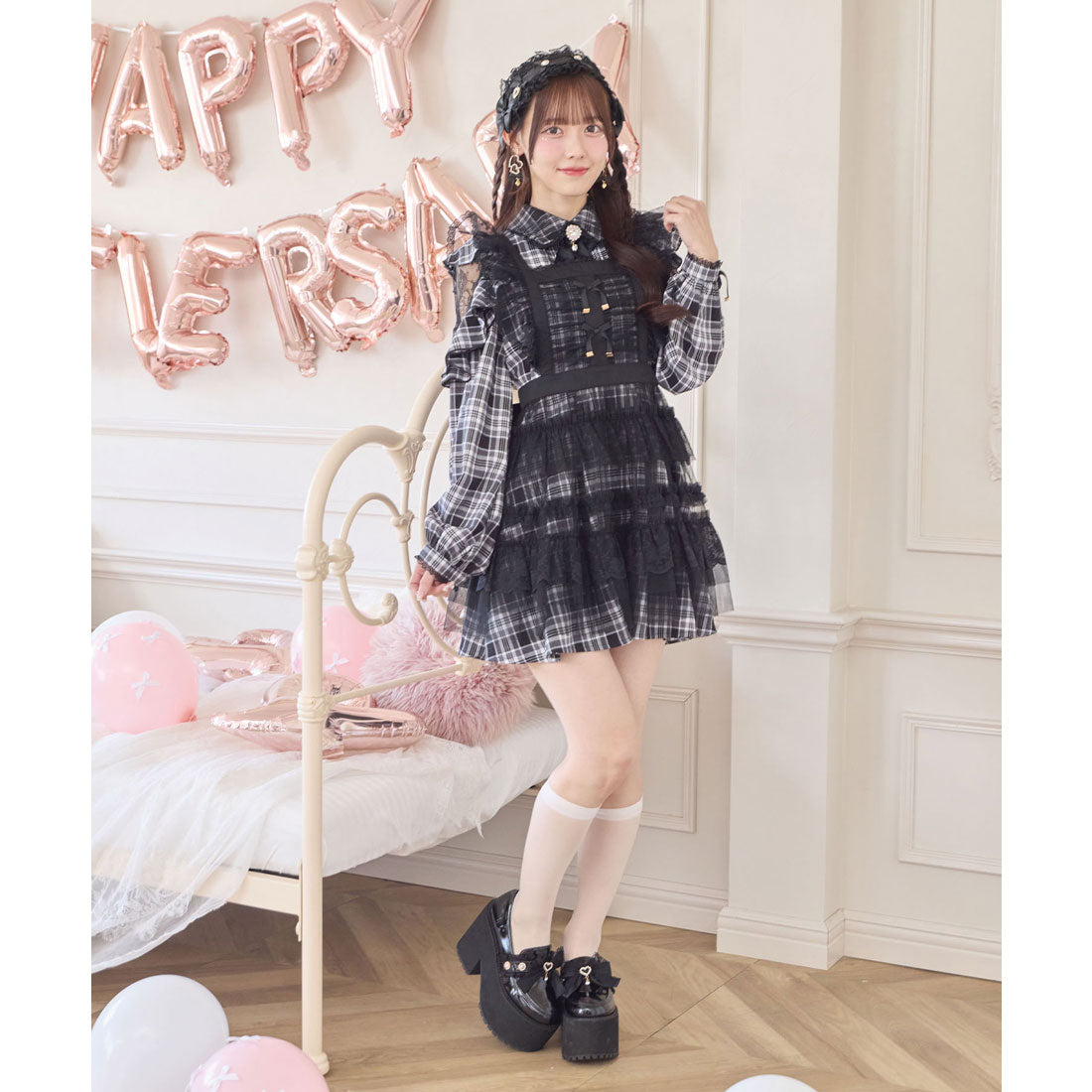 ロジータ ROJITA チュールエプロン付きメイドワンピース （チェック） チェック