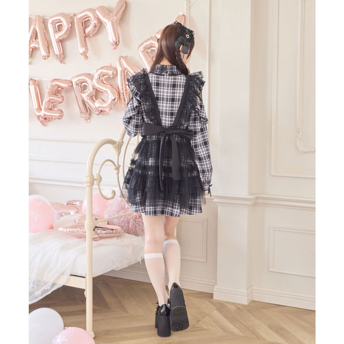 ロジータ ROJITA チュールエプロン付きメイドワンピース （チェック） チェック