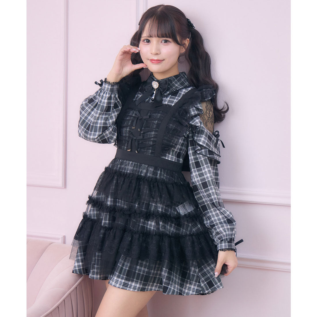 ロジータ ROJITA チュールエプロン付きメイドワンピース （チェック） チェック