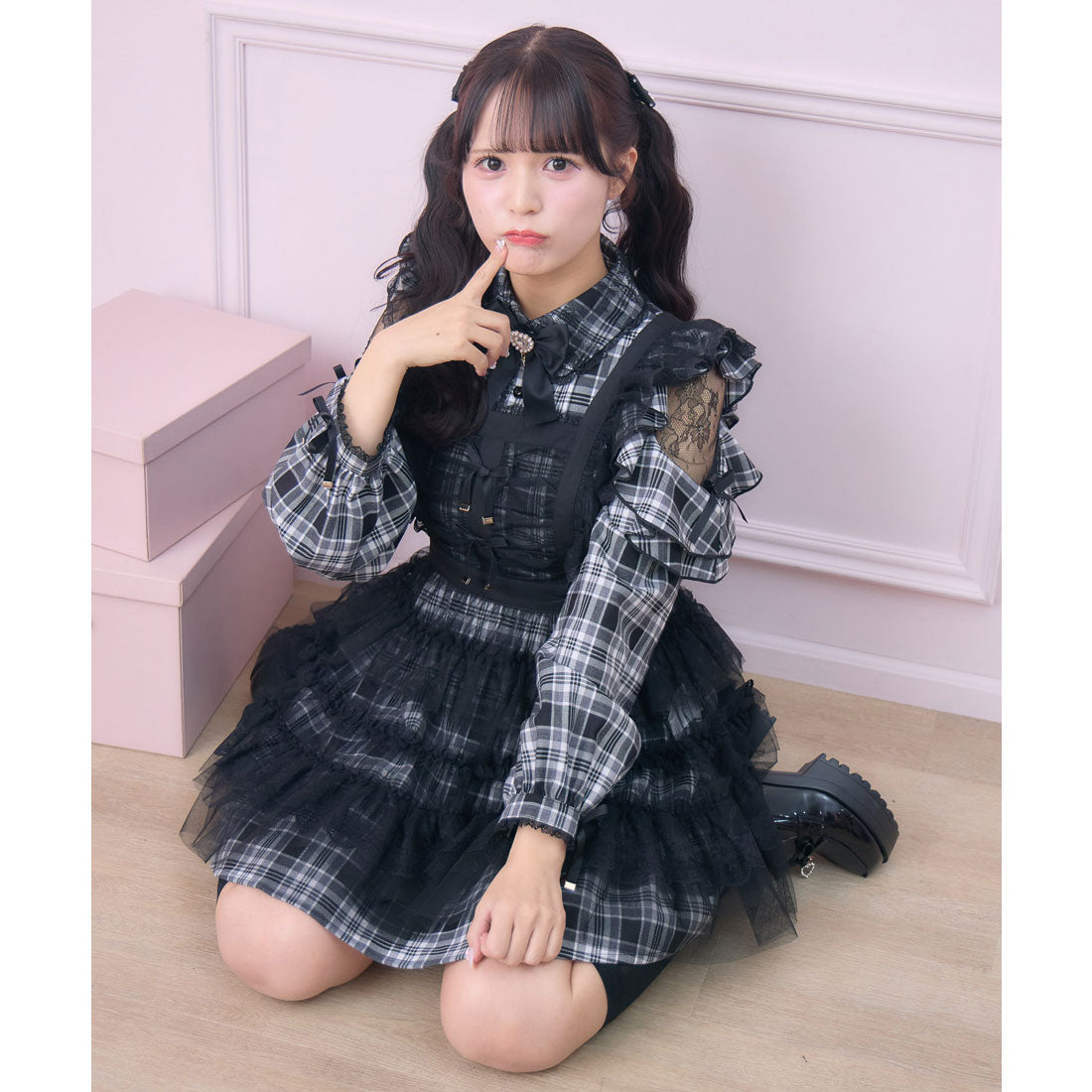 ロジータ ROJITA チュールエプロン付きメイドワンピース （チェック） チェック