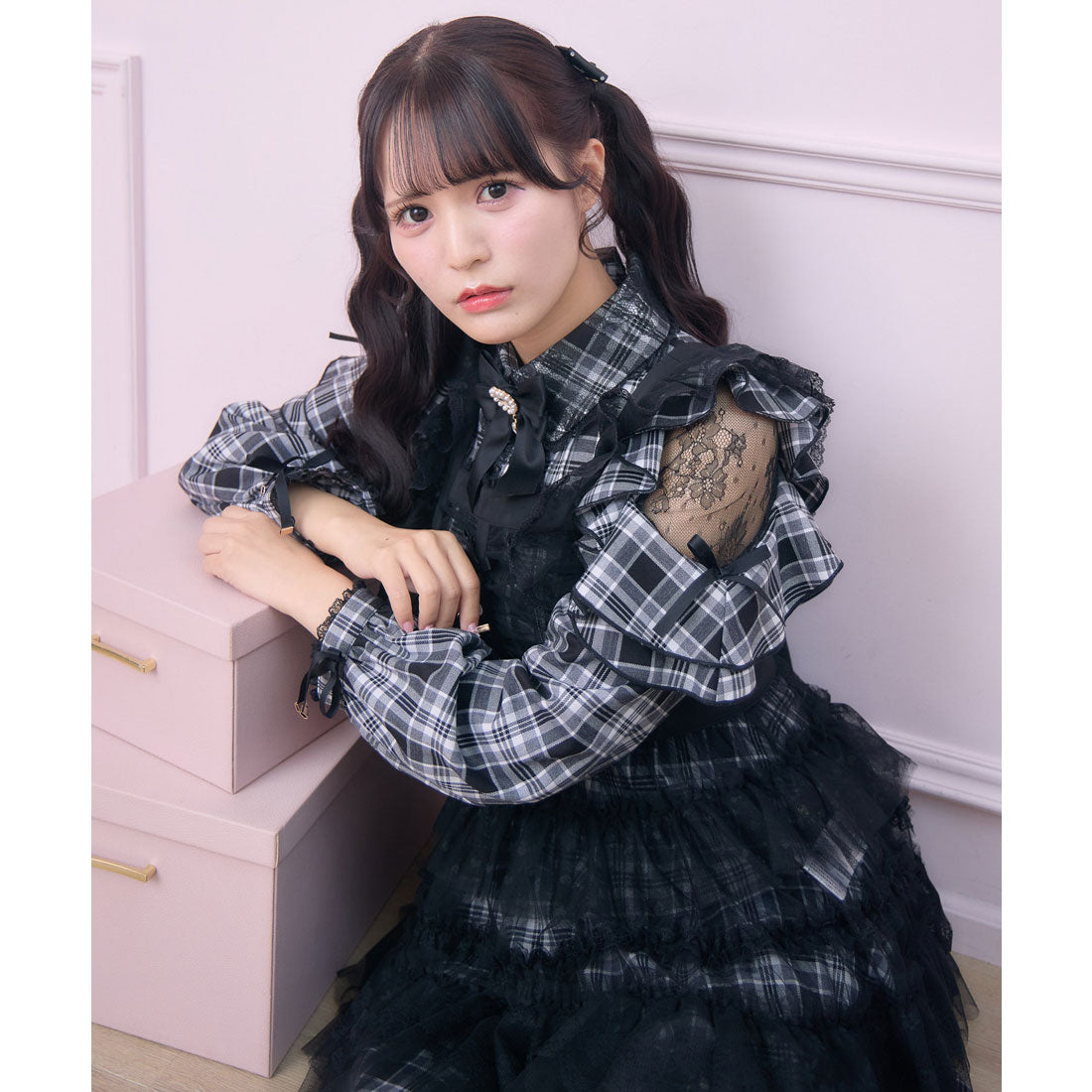 ロジータ ROJITA チュールエプロン付きメイドワンピース （チェック） チェック