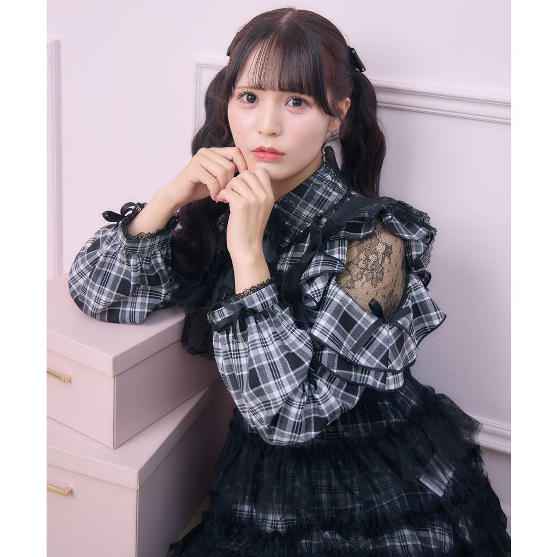 ロジータ ROJITA チュールエプロン付きメイドワンピース （チェック） チェック