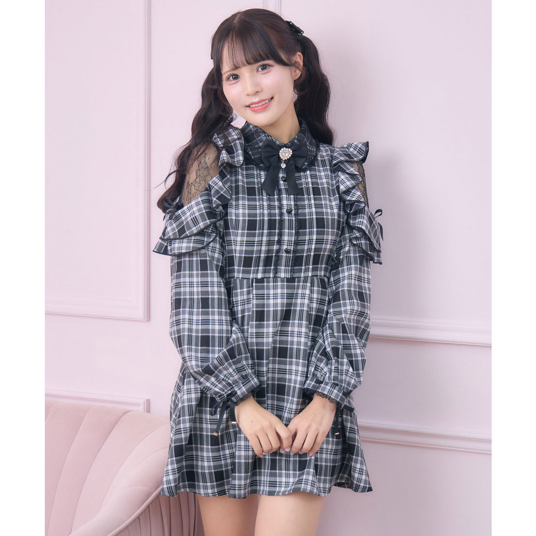 ロジータ ROJITA チュールエプロン付きメイドワンピース （チェック） チェック