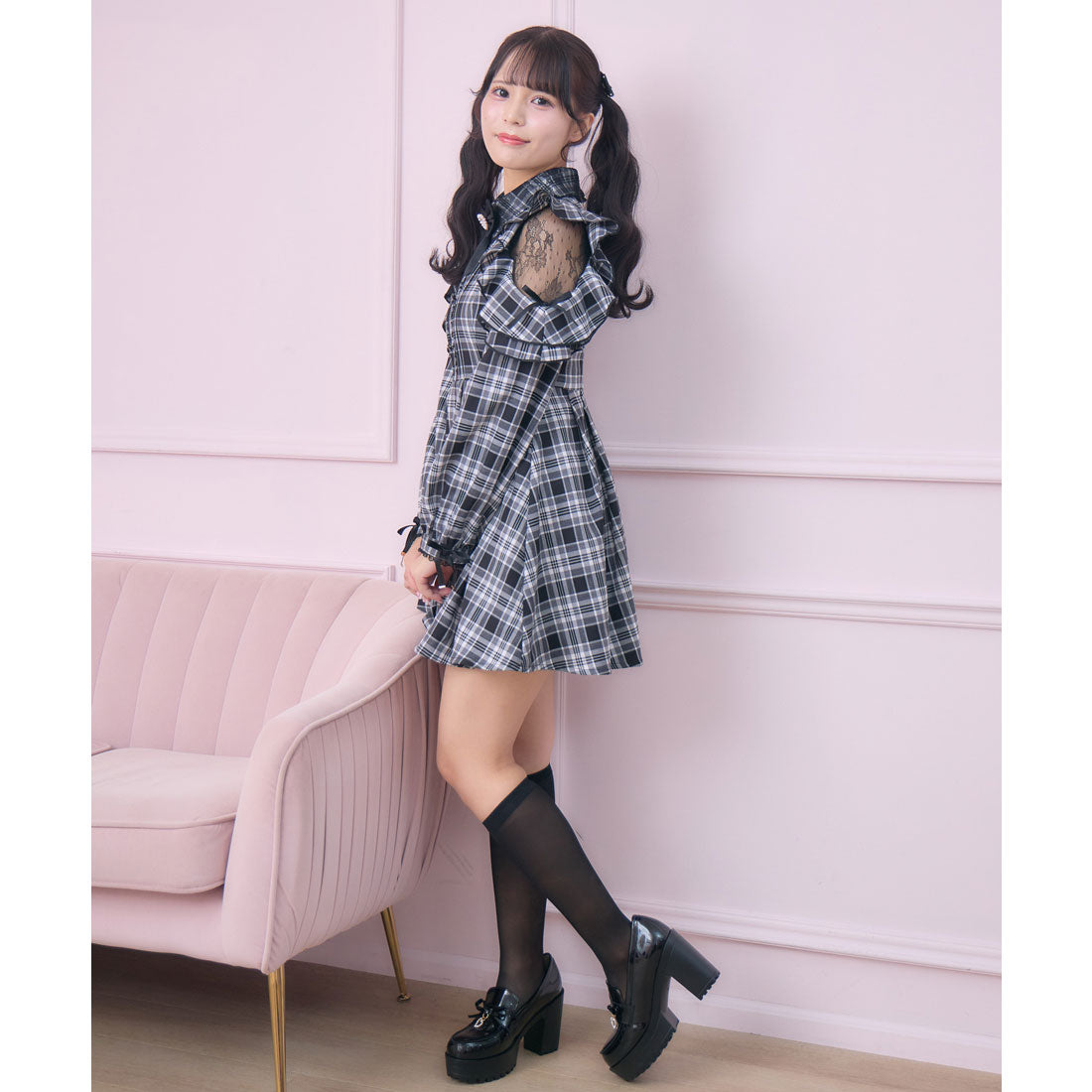 ロジータ ROJITA チュールエプロン付きメイドワンピース （チェック） チェック