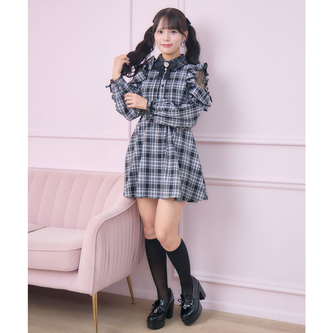 ロジータ ROJITA チュールエプロン付きメイドワンピース （チェック） チェック