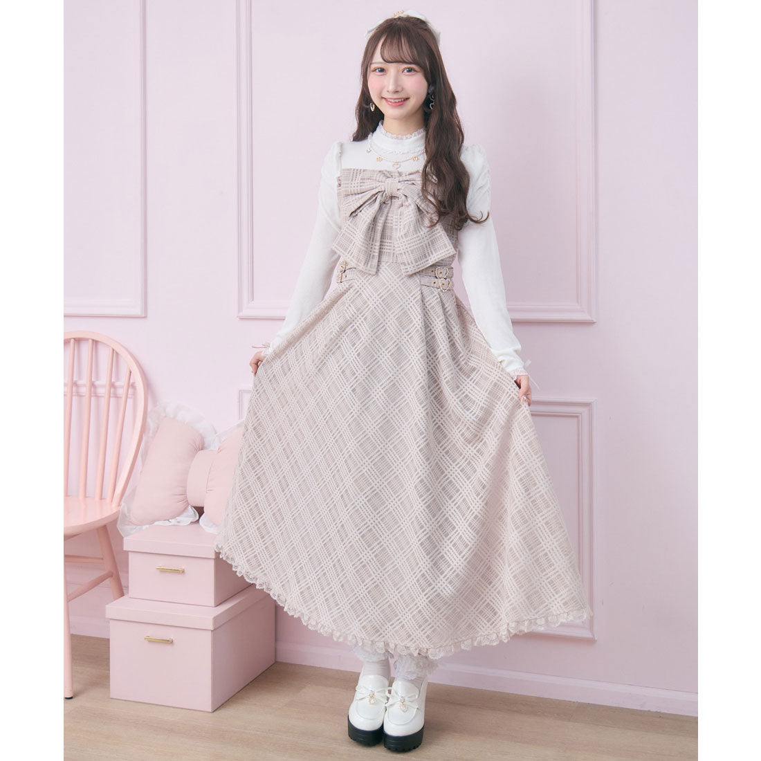 ロジータ ROJITA ビッグリボン長袖ロングワンピース （ピンク） ピンク