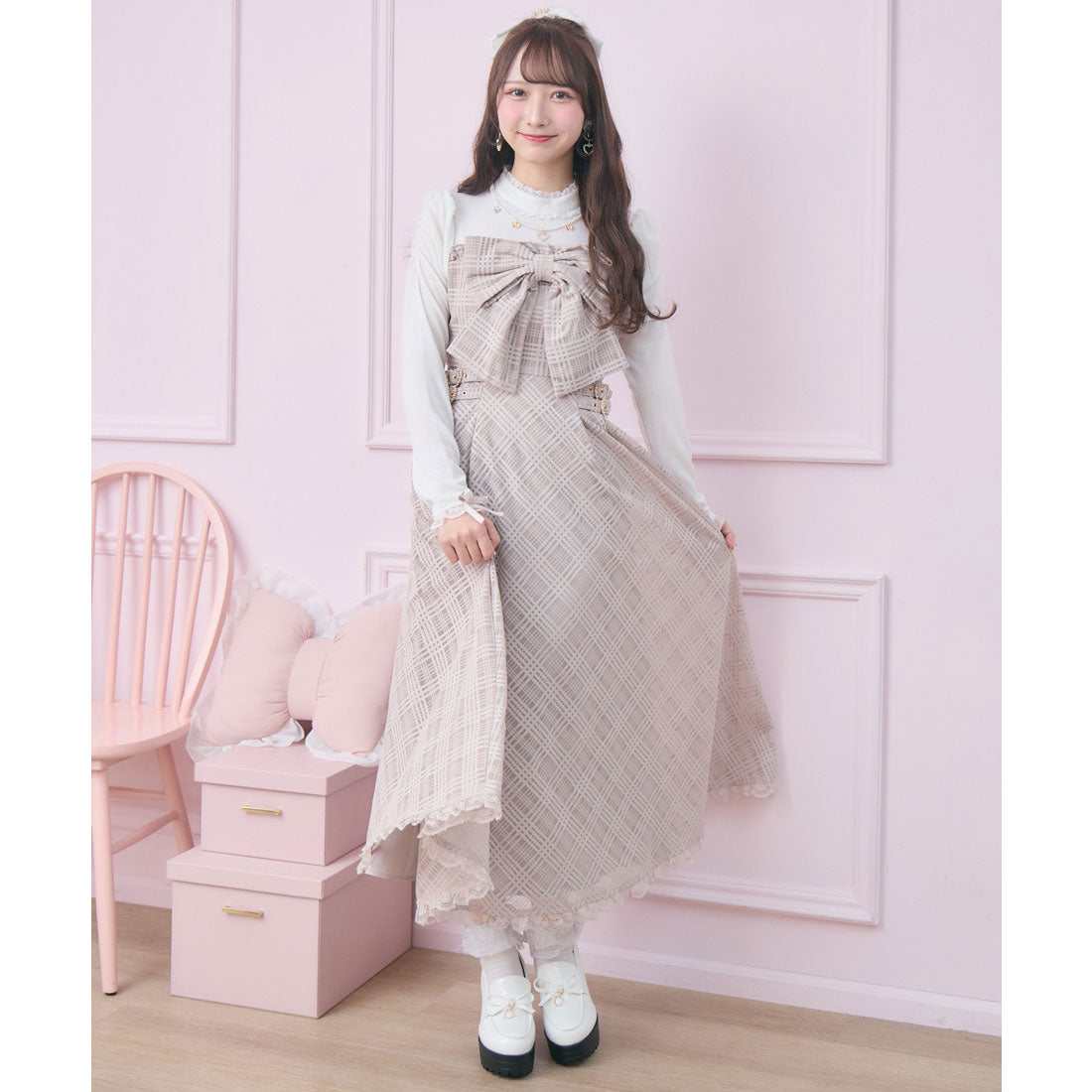 ロジータ ROJITA ビッグリボン長袖ロングワンピース （ピンク） ピンク