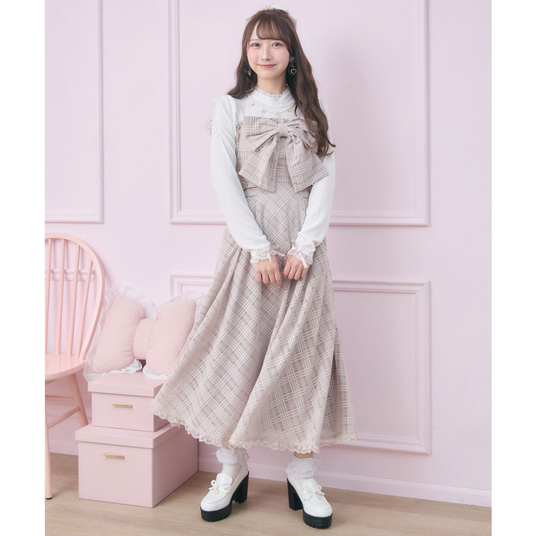 ロジータ ROJITA ビッグリボン長袖ロングワンピース （ピンク） ピンク