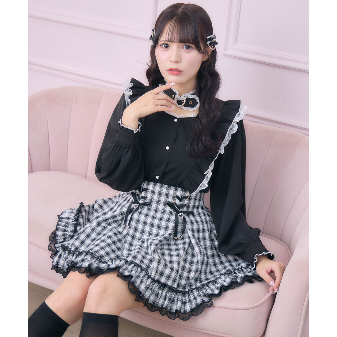 ロジータ ROJITA レースアップ裾フリルスカパン （チェック） チェック