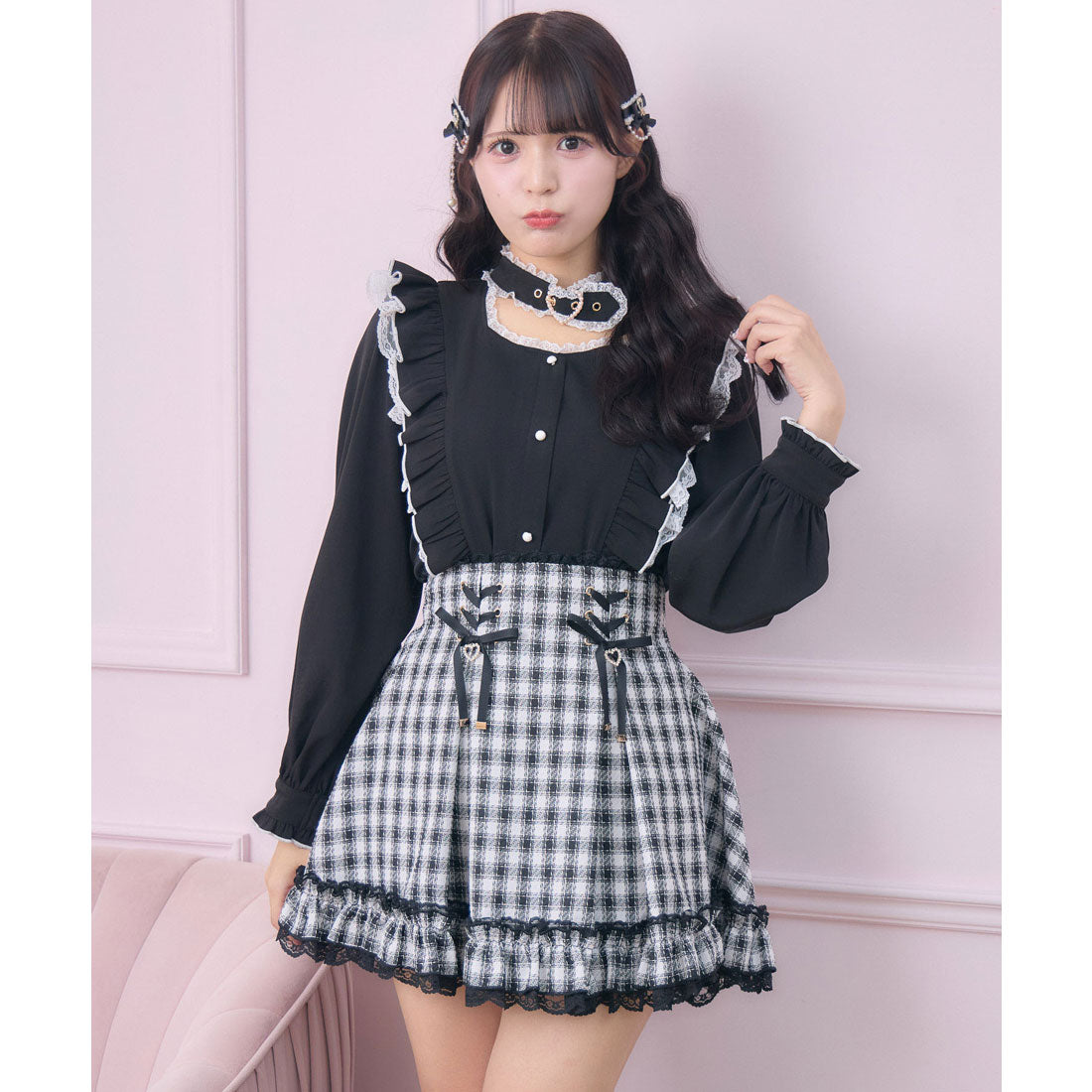ロジータ ROJITA レースアップ裾フリルスカパン （チェック） チェック
