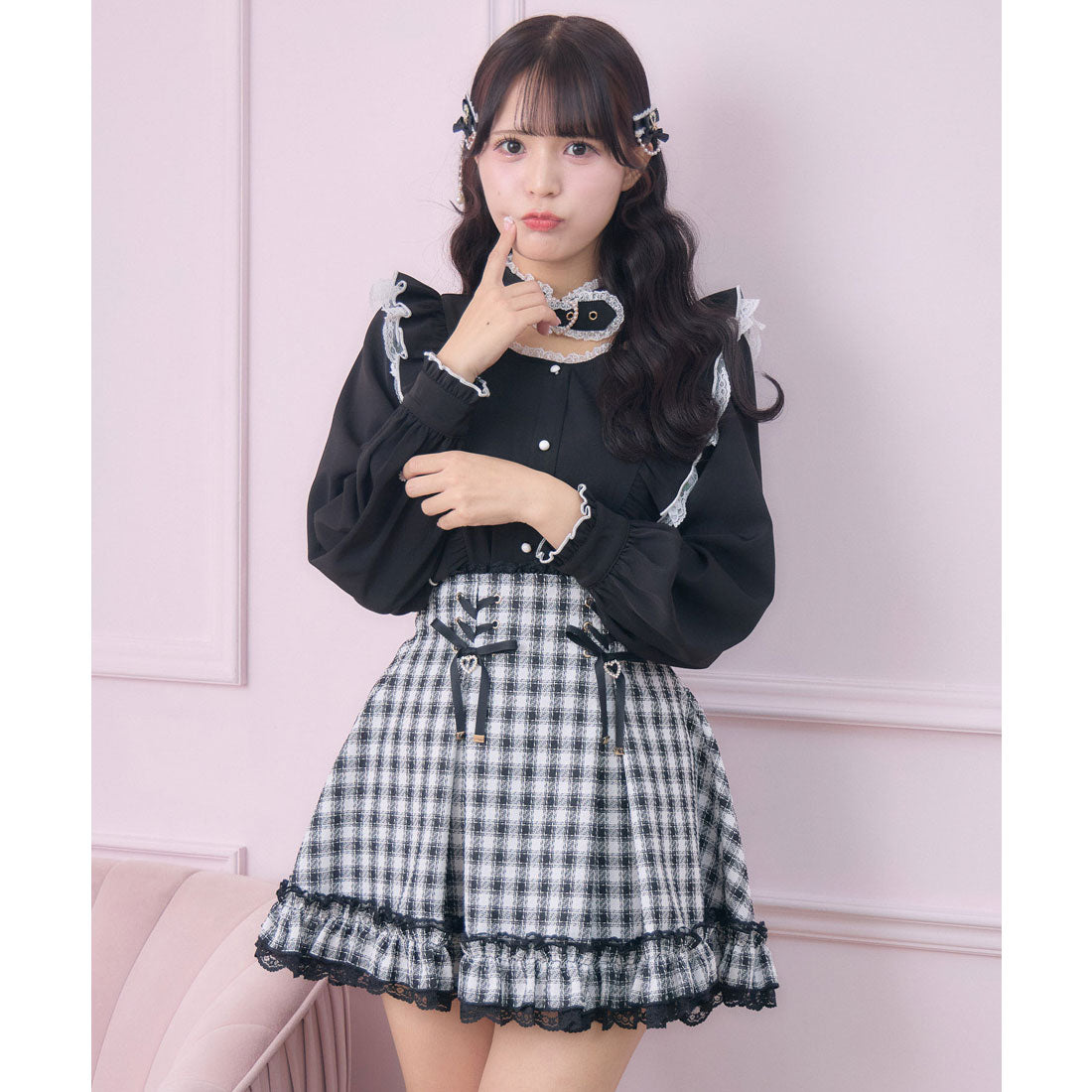 ロジータ ROJITA レースアップ裾フリルスカパン （チェック） チェック
