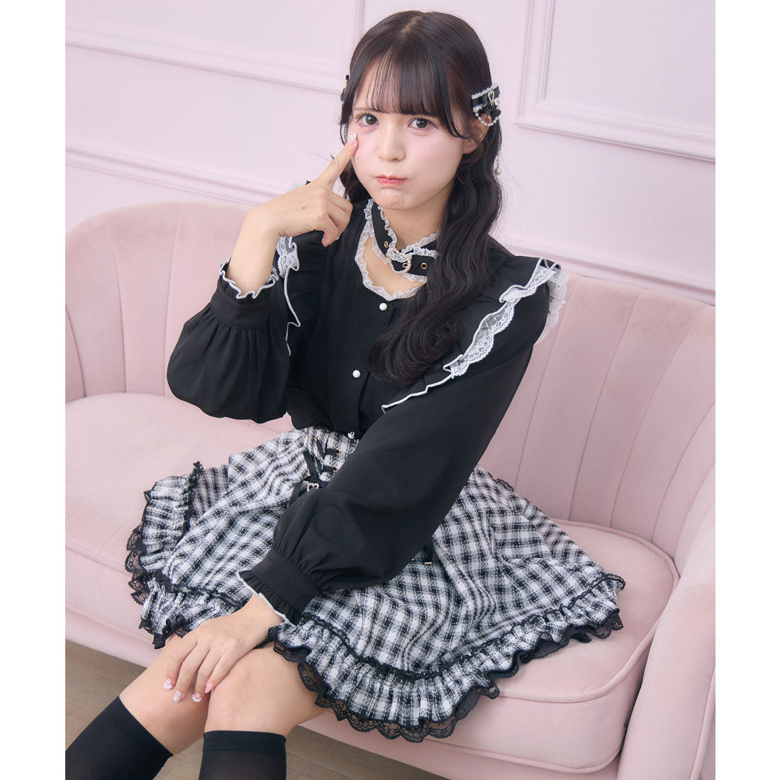 ロジータ ROJITA レースアップ裾フリルスカパン （チェック） チェック