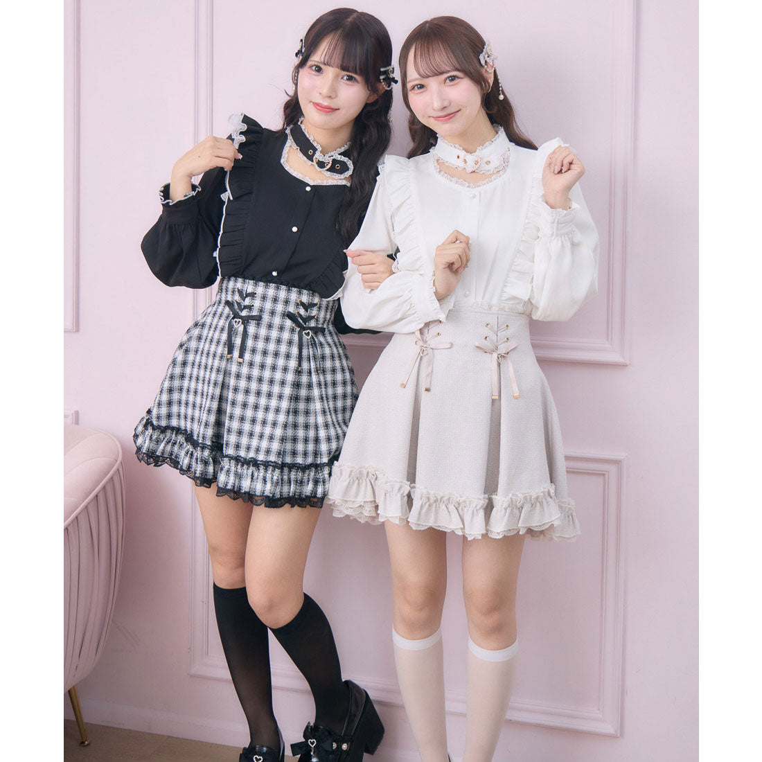 ロジータ ROJITA レースアップ裾フリルスカパン （チェック） チェック