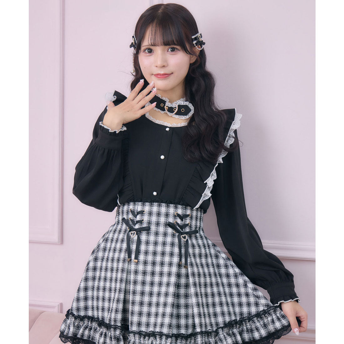 ロジータ ROJITA ハートバックルラッフルフリルブラウス （ブラック） ブラック