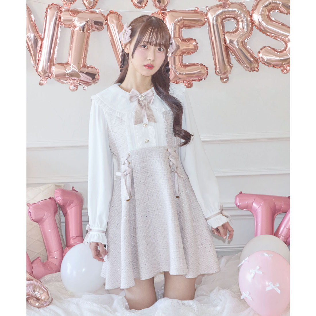 ロジータ ROJITA レースアップラメツイードワンピース （ピンク） ピンク