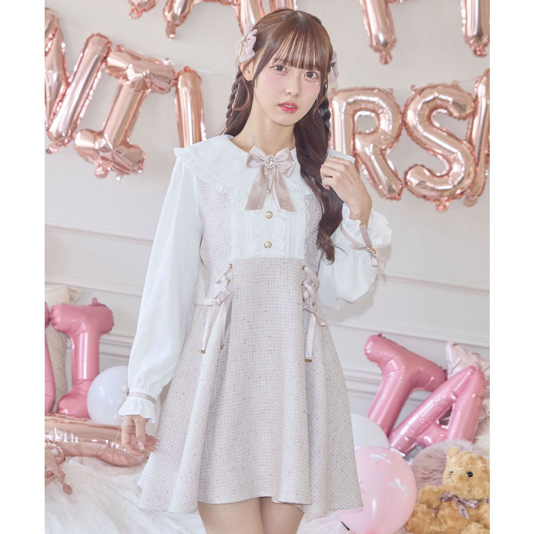 ロジータ ROJITA レースアップラメツイードワンピース （ピンク） ピンク