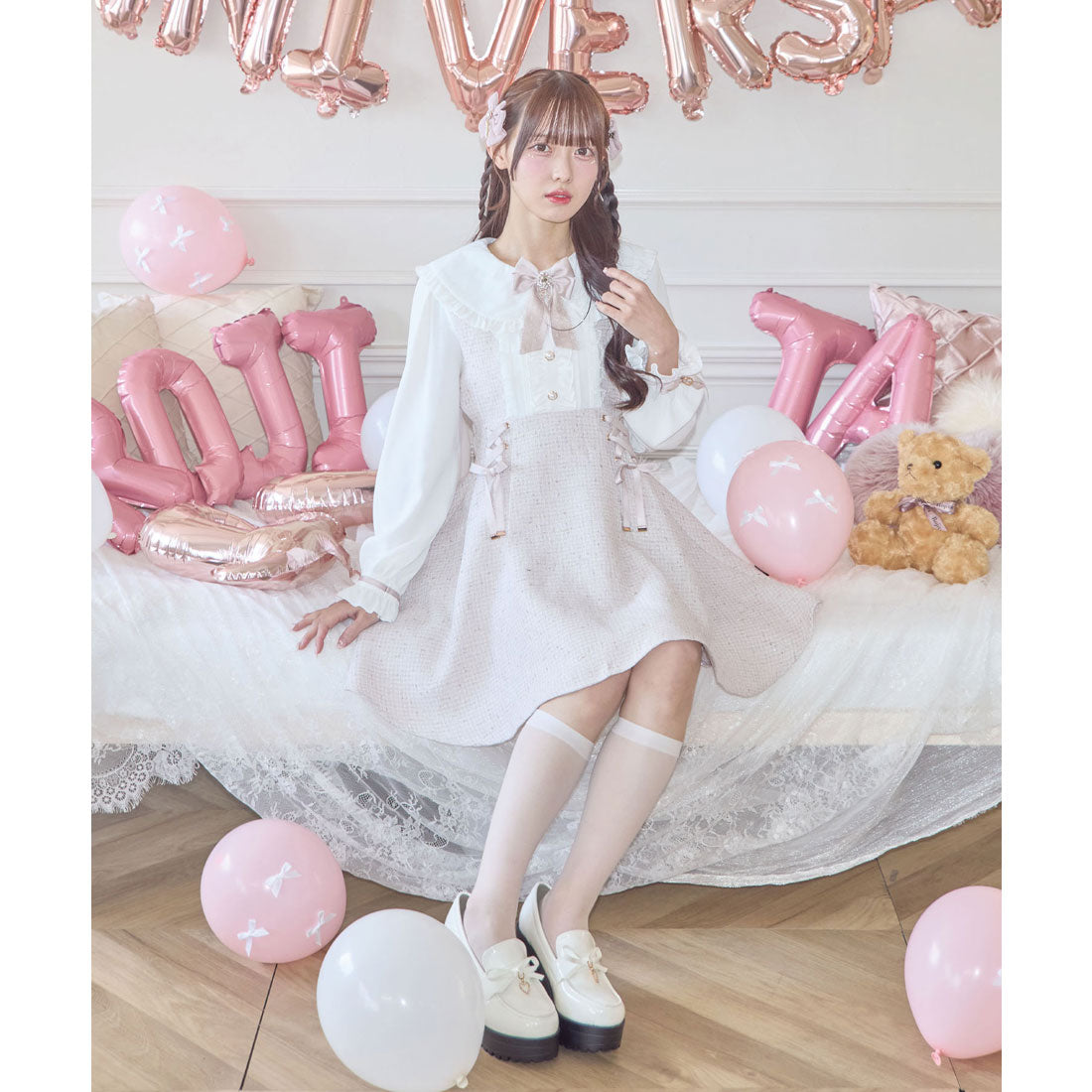 ロジータ ROJITA レースアップラメツイードワンピース （ピンク） ピンク