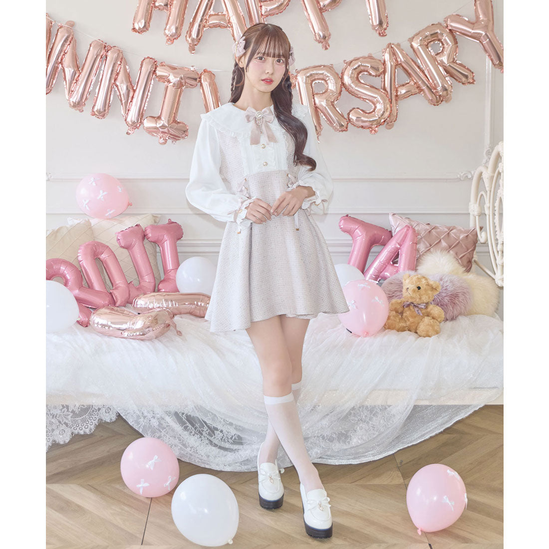 ロジータ ROJITA レースアップラメツイードワンピース （ピンク） ピンク