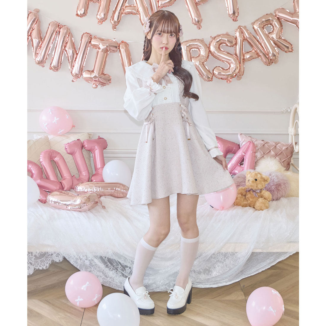 ロジータ ROJITA レースアップラメツイードワンピース （ピンク） ピンク